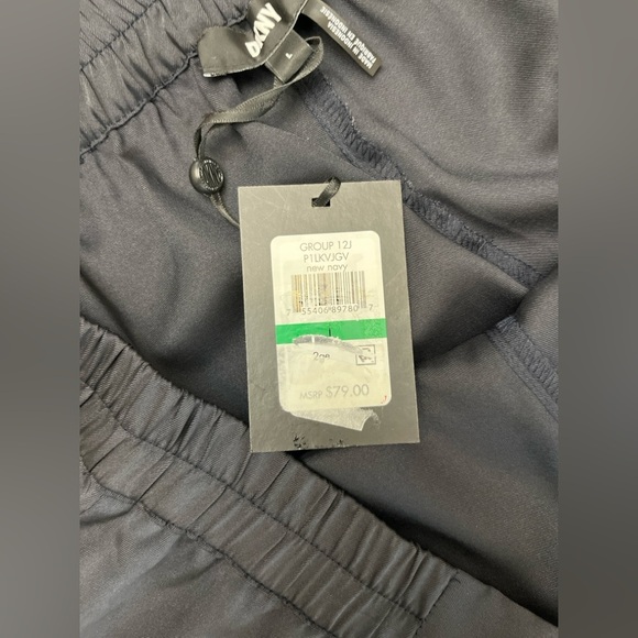 DKNY Wide Leg Cropped Satin Pants Size Large New Navy Flowy Dressy Business NWT - Picture 9 of 11